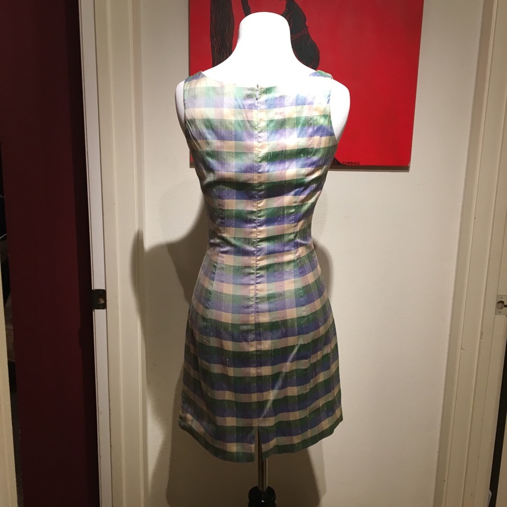 🖤 Vintage Raw Silk Dress ✨ Erez Levy ✨ Iridescent Plaid | Size 2 - Picture 3 of 3